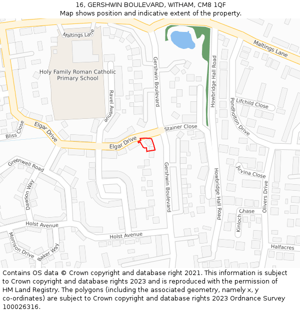 16, GERSHWIN BOULEVARD, WITHAM, CM8 1QF: Location map and indicative extent of plot