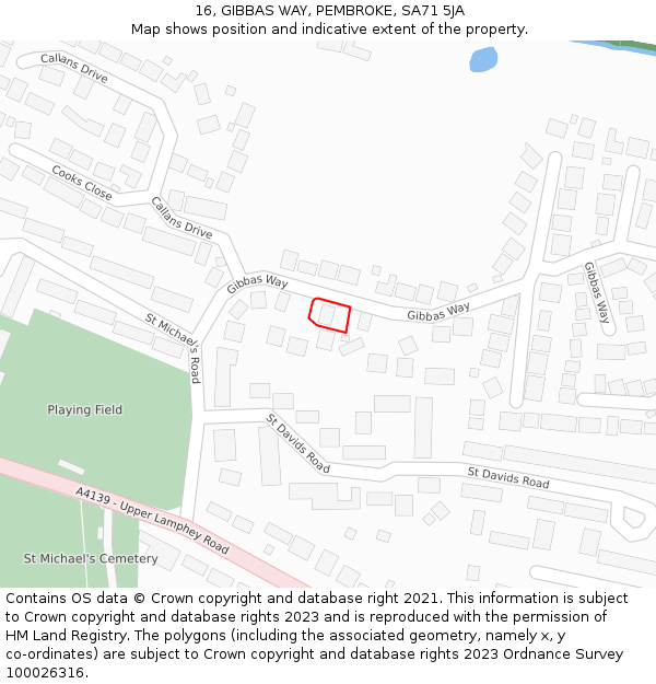 16, GIBBAS WAY, PEMBROKE, SA71 5JA: Location map and indicative extent of plot