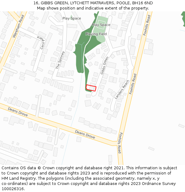 16, GIBBS GREEN, LYTCHETT MATRAVERS, POOLE, BH16 6ND: Location map and indicative extent of plot