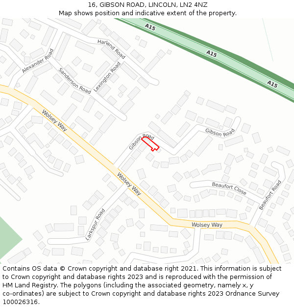 16, GIBSON ROAD, LINCOLN, LN2 4NZ: Location map and indicative extent of plot