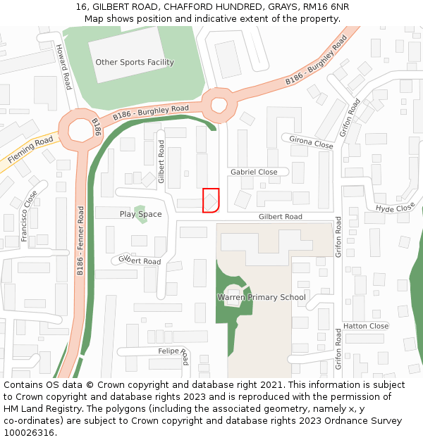 16, GILBERT ROAD, CHAFFORD HUNDRED, GRAYS, RM16 6NR: Location map and indicative extent of plot