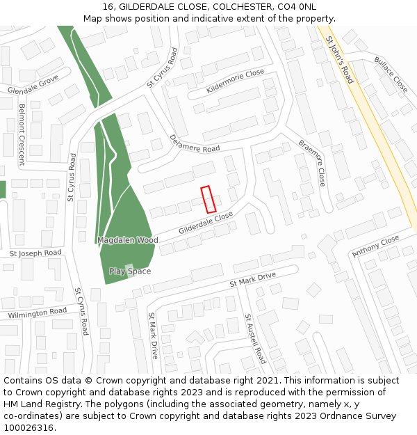 16, GILDERDALE CLOSE, COLCHESTER, CO4 0NL: Location map and indicative extent of plot