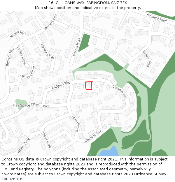 16, GILLIGANS WAY, FARINGDON, SN7 7FX: Location map and indicative extent of plot