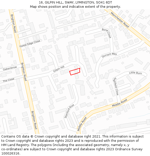16, GILPIN HILL, SWAY, LYMINGTON, SO41 6DT: Location map and indicative extent of plot