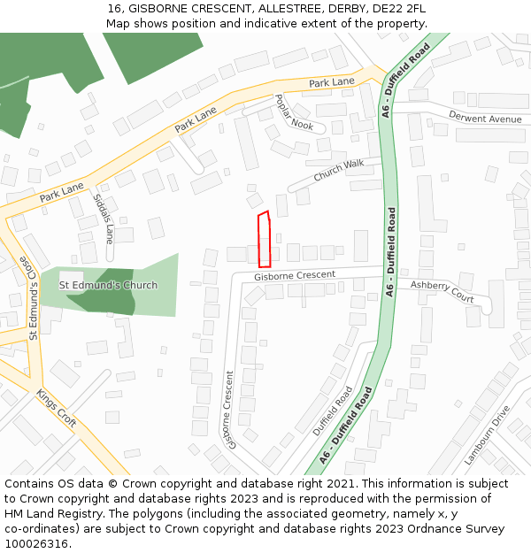 16, GISBORNE CRESCENT, ALLESTREE, DERBY, DE22 2FL: Location map and indicative extent of plot