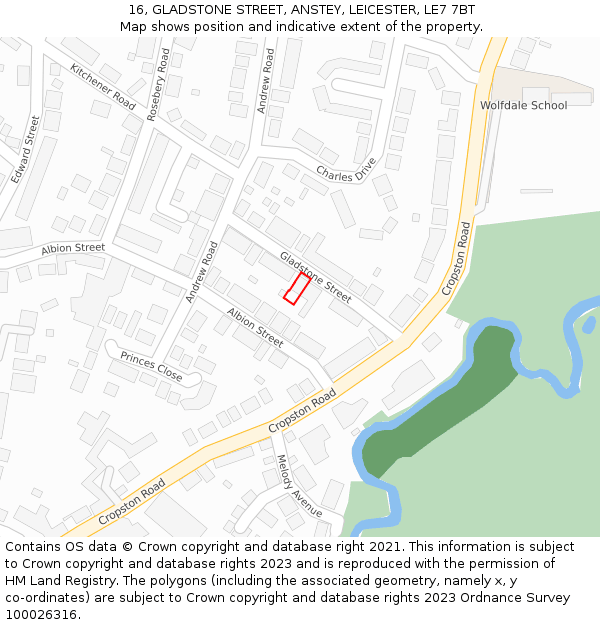 16, GLADSTONE STREET, ANSTEY, LEICESTER, LE7 7BT: Location map and indicative extent of plot