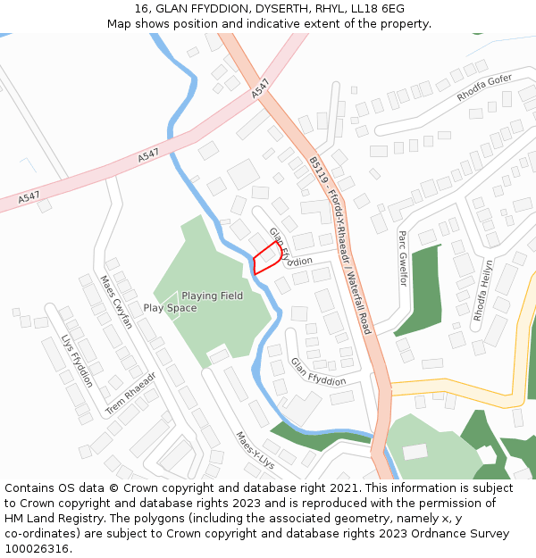 16, GLAN FFYDDION, DYSERTH, RHYL, LL18 6EG: Location map and indicative extent of plot