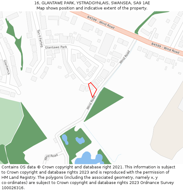 16, GLANTAWE PARK, YSTRADGYNLAIS, SWANSEA, SA9 1AE: Location map and indicative extent of plot