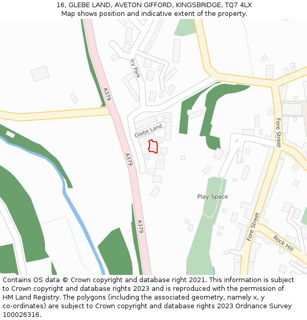 16, GLEBE LAND, AVETON GIFFORD, KINGSBRIDGE, TQ7 4LX: Location map and indicative extent of plot