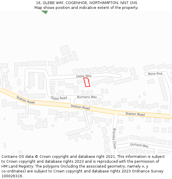 16, GLEBE WAY, COGENHOE, NORTHAMPTON, NN7 1NS: Location map and indicative extent of plot