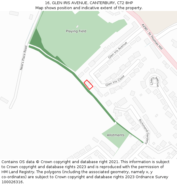 16, GLEN IRIS AVENUE, CANTERBURY, CT2 8HP: Location map and indicative extent of plot