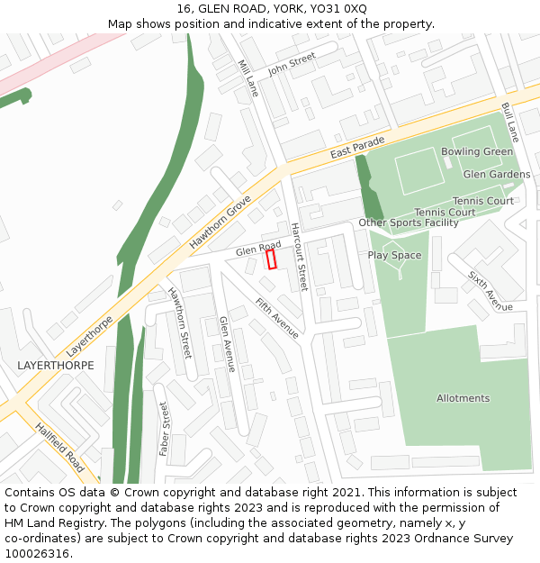 16, GLEN ROAD, YORK, YO31 0XQ: Location map and indicative extent of plot