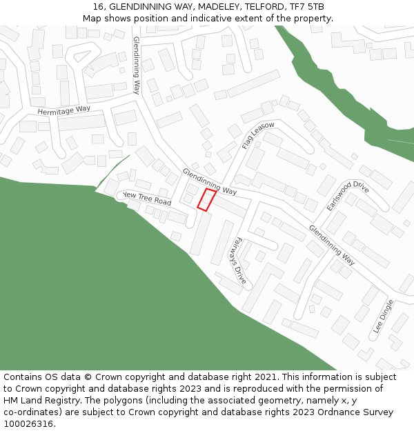 16, GLENDINNING WAY, MADELEY, TELFORD, TF7 5TB: Location map and indicative extent of plot
