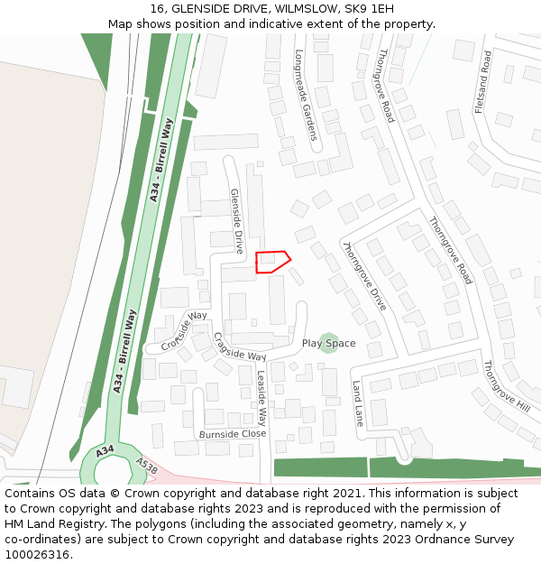 16, GLENSIDE DRIVE, WILMSLOW, SK9 1EH: Location map and indicative extent of plot