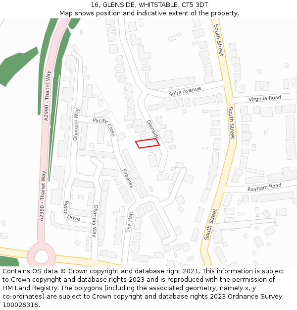 16, GLENSIDE, WHITSTABLE, CT5 3DT: Location map and indicative extent of plot