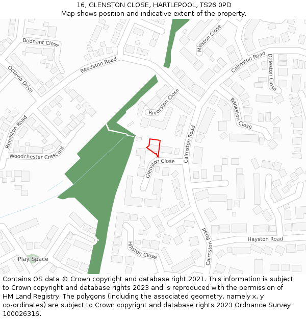 16, GLENSTON CLOSE, HARTLEPOOL, TS26 0PD: Location map and indicative extent of plot