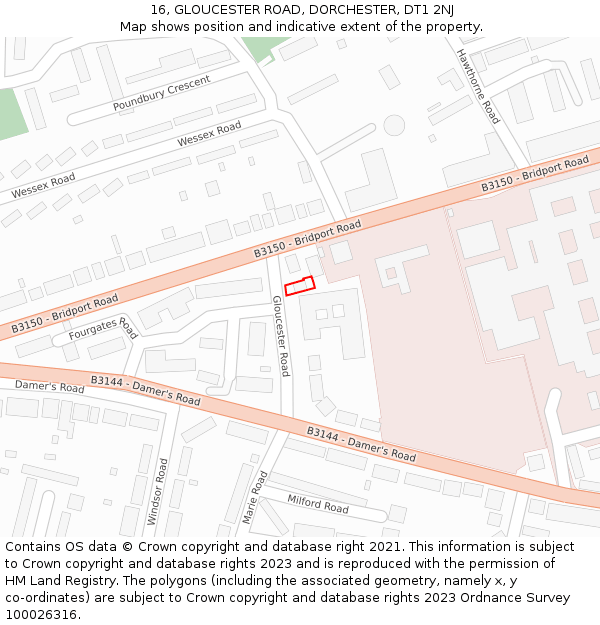 16, GLOUCESTER ROAD, DORCHESTER, DT1 2NJ: Location map and indicative extent of plot