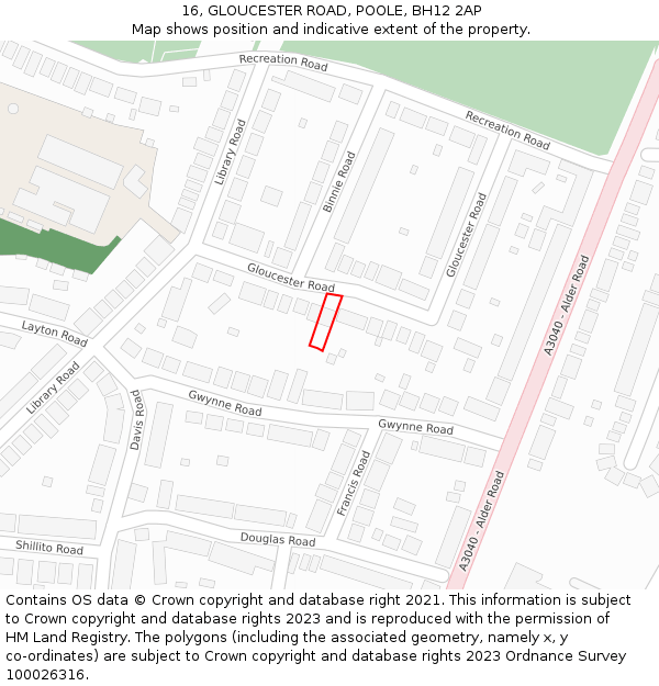 16, GLOUCESTER ROAD, POOLE, BH12 2AP: Location map and indicative extent of plot