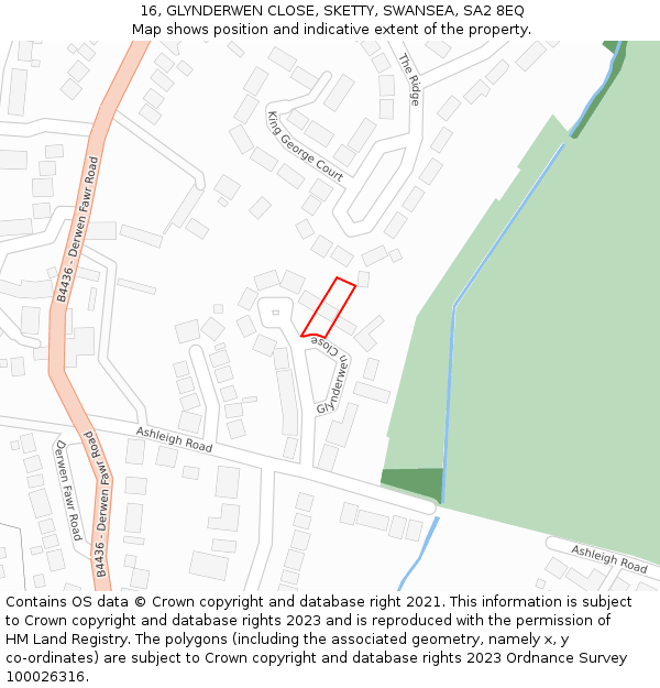 16, GLYNDERWEN CLOSE, SKETTY, SWANSEA, SA2 8EQ: Location map and indicative extent of plot