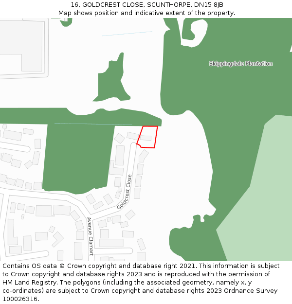 16, GOLDCREST CLOSE, SCUNTHORPE, DN15 8JB: Location map and indicative extent of plot