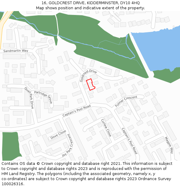 16, GOLDCREST DRIVE, KIDDERMINSTER, DY10 4HQ: Location map and indicative extent of plot