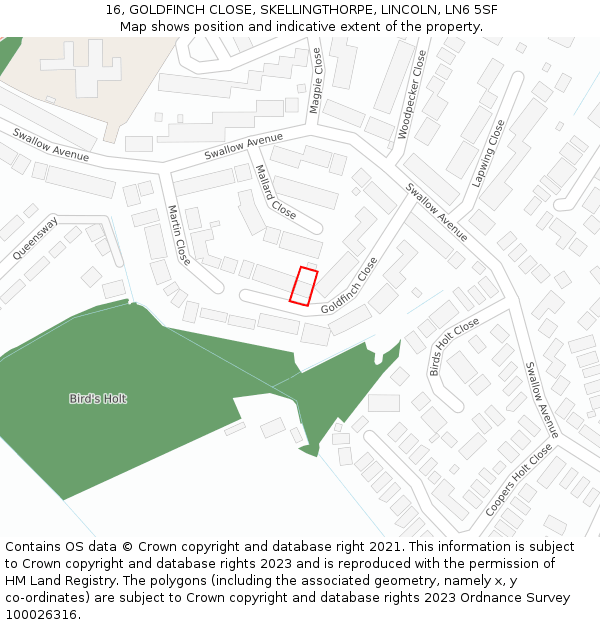 16, GOLDFINCH CLOSE, SKELLINGTHORPE, LINCOLN, LN6 5SF: Location map and indicative extent of plot