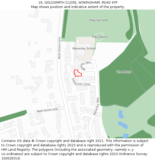 16, GOLDSMITH CLOSE, WOKINGHAM, RG40 4YP: Location map and indicative extent of plot