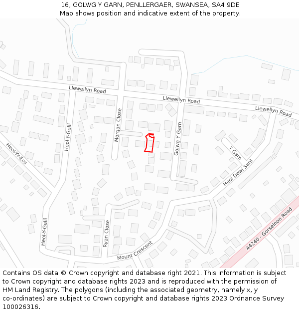 16, GOLWG Y GARN, PENLLERGAER, SWANSEA, SA4 9DE: Location map and indicative extent of plot