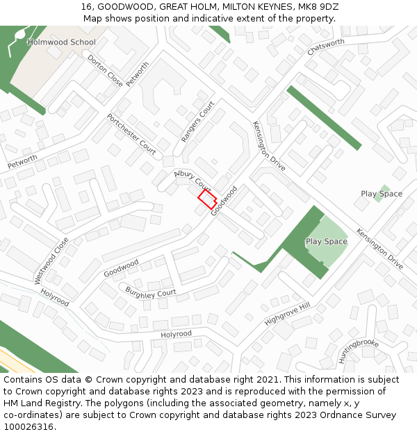 16, GOODWOOD, GREAT HOLM, MILTON KEYNES, MK8 9DZ: Location map and indicative extent of plot