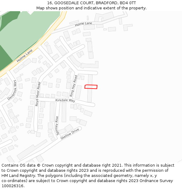 16, GOOSEDALE COURT, BRADFORD, BD4 0TT: Location map and indicative extent of plot