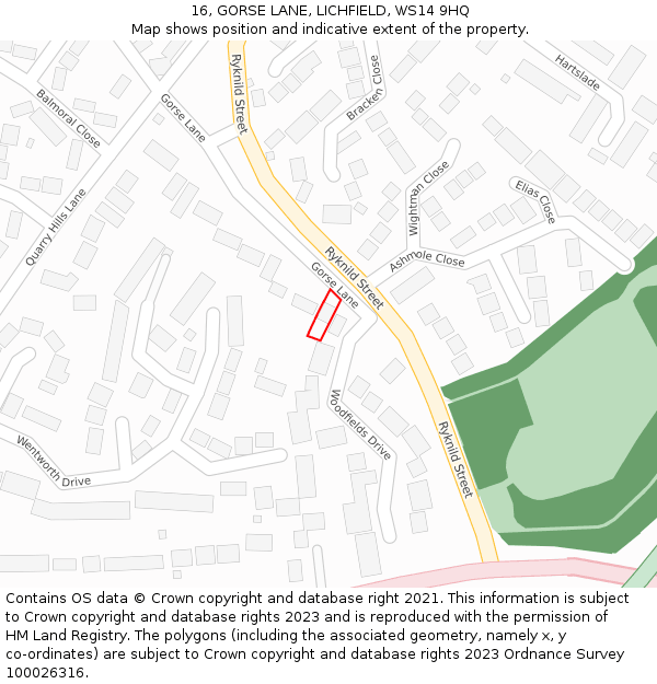 16, GORSE LANE, LICHFIELD, WS14 9HQ: Location map and indicative extent of plot