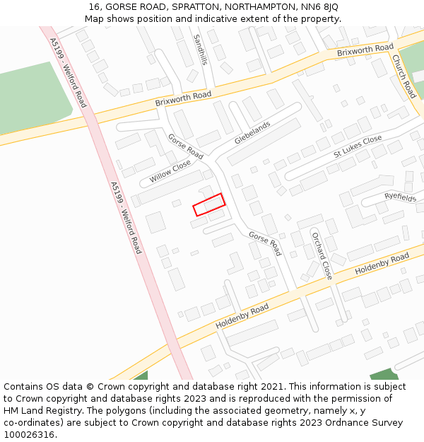 16, GORSE ROAD, SPRATTON, NORTHAMPTON, NN6 8JQ: Location map and indicative extent of plot