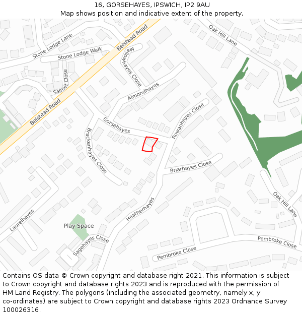 16, GORSEHAYES, IPSWICH, IP2 9AU: Location map and indicative extent of plot