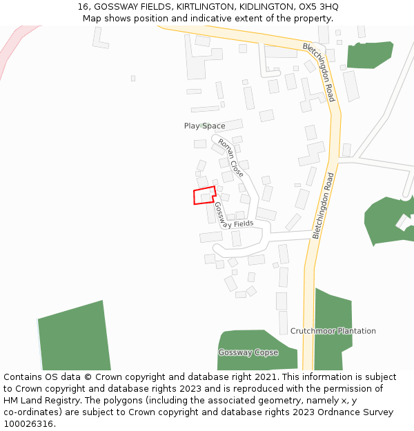 16, GOSSWAY FIELDS, KIRTLINGTON, KIDLINGTON, OX5 3HQ: Location map and indicative extent of plot