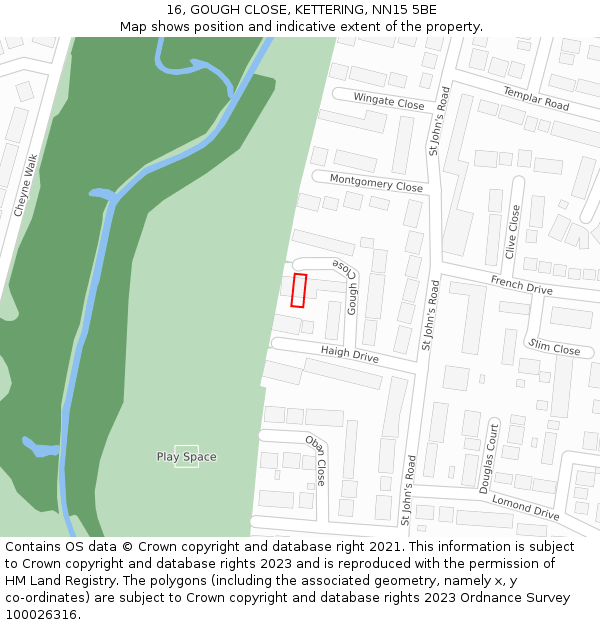 16, GOUGH CLOSE, KETTERING, NN15 5BE: Location map and indicative extent of plot