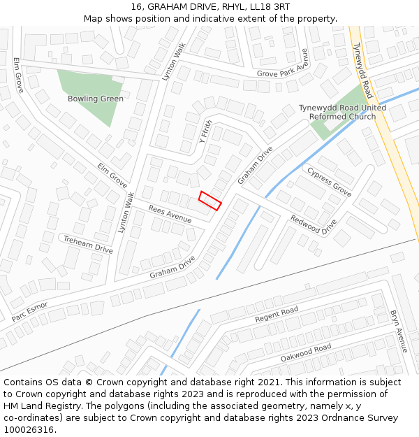 16, GRAHAM DRIVE, RHYL, LL18 3RT: Location map and indicative extent of plot