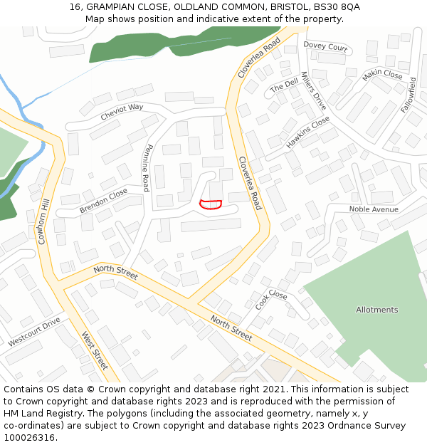 16, GRAMPIAN CLOSE, OLDLAND COMMON, BRISTOL, BS30 8QA: Location map and indicative extent of plot