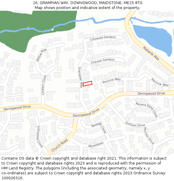 16, GRAMPIAN WAY, DOWNSWOOD, MAIDSTONE, ME15 8TG: Location map and indicative extent of plot