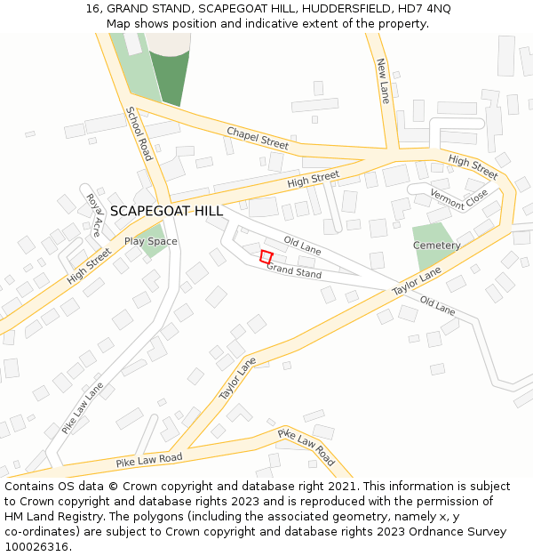 16, GRAND STAND, SCAPEGOAT HILL, HUDDERSFIELD, HD7 4NQ: Location map and indicative extent of plot