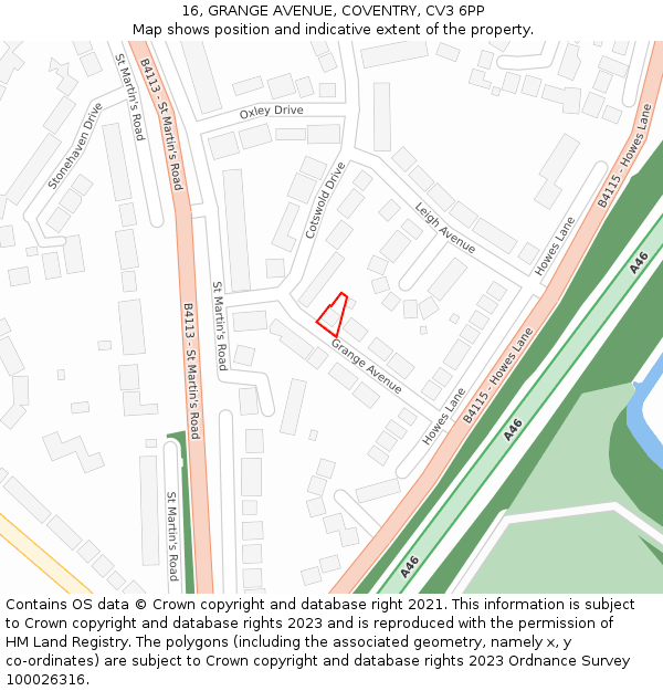 16, GRANGE AVENUE, COVENTRY, CV3 6PP: Location map and indicative extent of plot