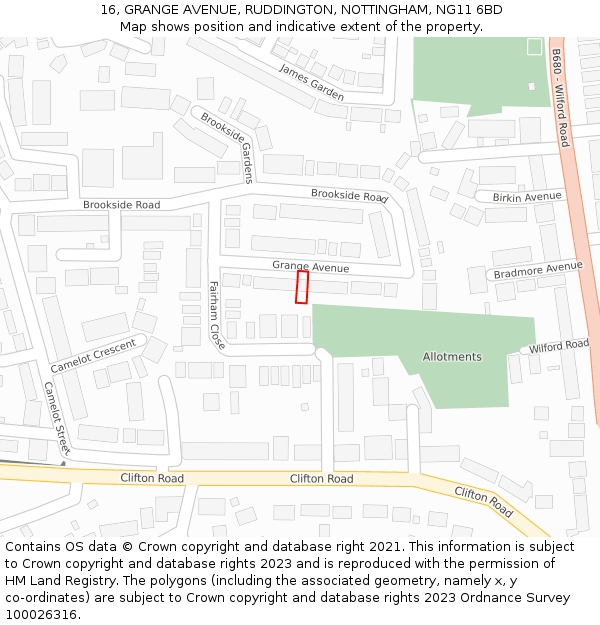 16, GRANGE AVENUE, RUDDINGTON, NOTTINGHAM, NG11 6BD: Location map and indicative extent of plot