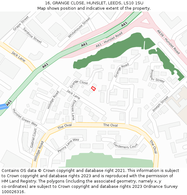 16, GRANGE CLOSE, HUNSLET, LEEDS, LS10 1SU: Location map and indicative extent of plot