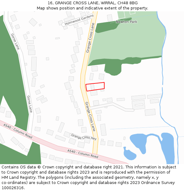 16, GRANGE CROSS LANE, WIRRAL, CH48 8BG: Location map and indicative extent of plot