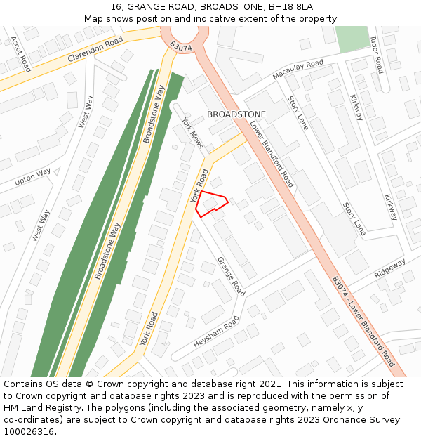 16, GRANGE ROAD, BROADSTONE, BH18 8LA: Location map and indicative extent of plot