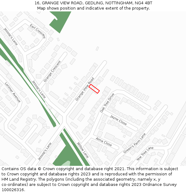 16, GRANGE VIEW ROAD, GEDLING, NOTTINGHAM, NG4 4BT: Location map and indicative extent of plot