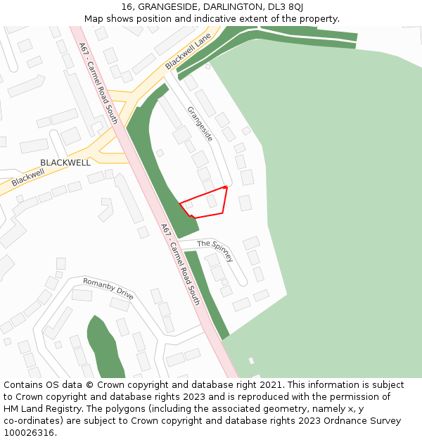 16, GRANGESIDE, DARLINGTON, DL3 8QJ: Location map and indicative extent of plot