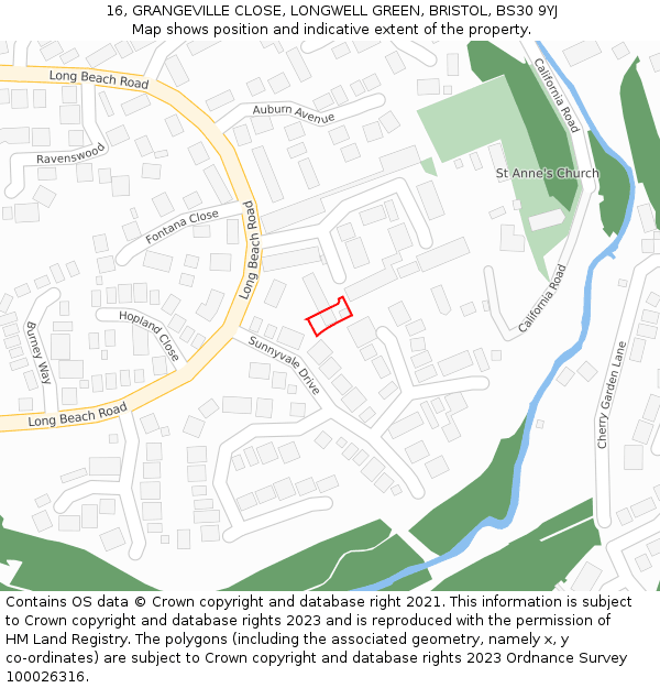 16, GRANGEVILLE CLOSE, LONGWELL GREEN, BRISTOL, BS30 9YJ: Location map and indicative extent of plot