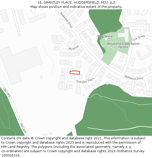 16, GRANTLEY PLACE, HUDDERSFIELD, HD2 1LZ: Location map and indicative extent of plot