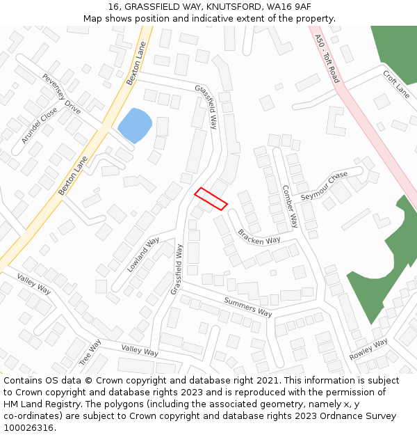 16, GRASSFIELD WAY, KNUTSFORD, WA16 9AF: Location map and indicative extent of plot