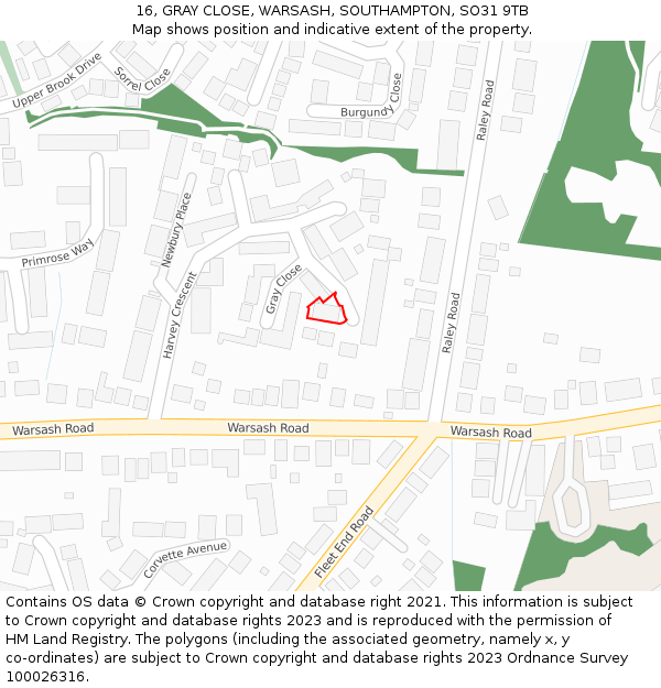 16, GRAY CLOSE, WARSASH, SOUTHAMPTON, SO31 9TB: Location map and indicative extent of plot